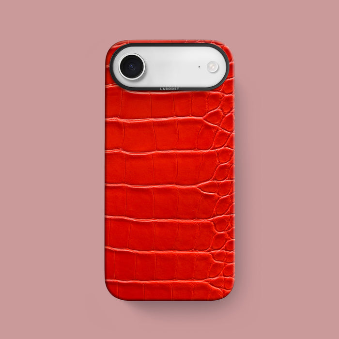 iPhone 17 Air Classic Case Deep Coral Alligator with Black Metal -1 | Deep-Coral-Black