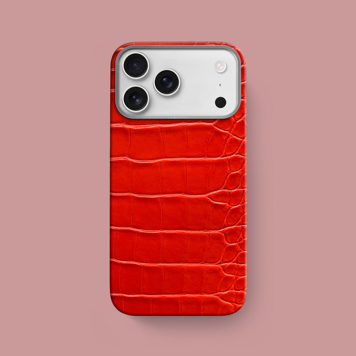iPhone 17 Pro Max Classic Case Deep Coral Alligator with Steel Metal -1 | Deep-Coral-Steel