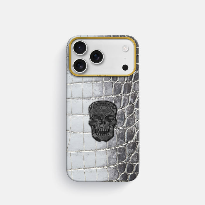 Classic Case With Carbon Skull For iPhone 18 Pro In Himalayan Crocodile -1 | Silver-Gold