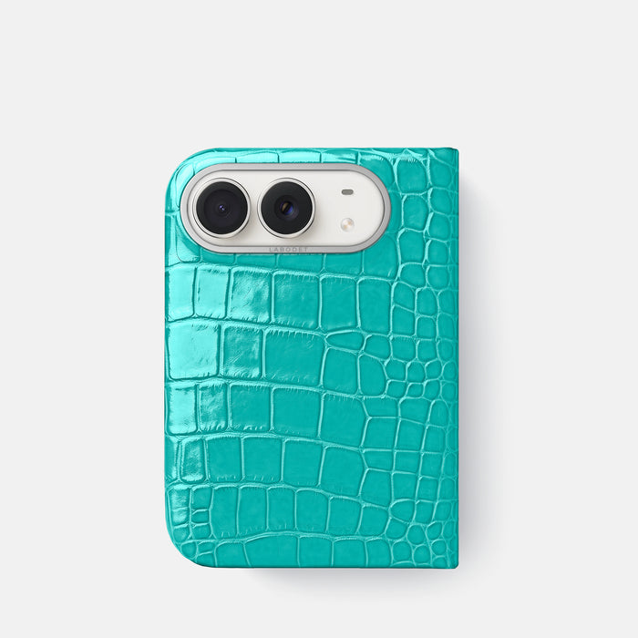 Classic Case For iPhone Duo In Shiny Alligator -1 | Mint-Steel