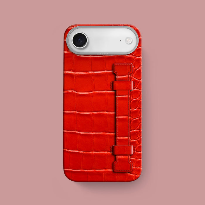 iPhone 17 Air Handle Case Deep Coral Alligator with Steel Metal -1 | Deep-Coral-Steel