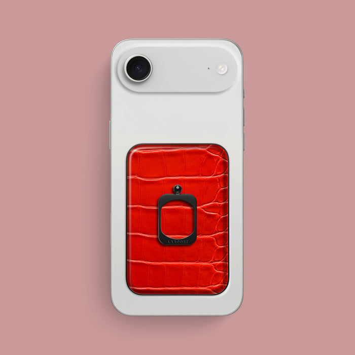 iPhone 17 Air MagSafe Ring Deep Coral Alligator with Black Metal | Deep-Coral-Black