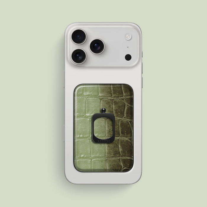 MagSafe Ring Celadon Green For iPhone 17 Pro Max In Himalayan Crocodile with Black Metal -1 | Celadon-Green-Black