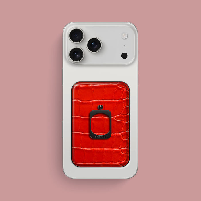 iPhone 17 Pro Max MagSafe Ring Deep Coral Alligator with Black Metal | Deep-Coral-Black