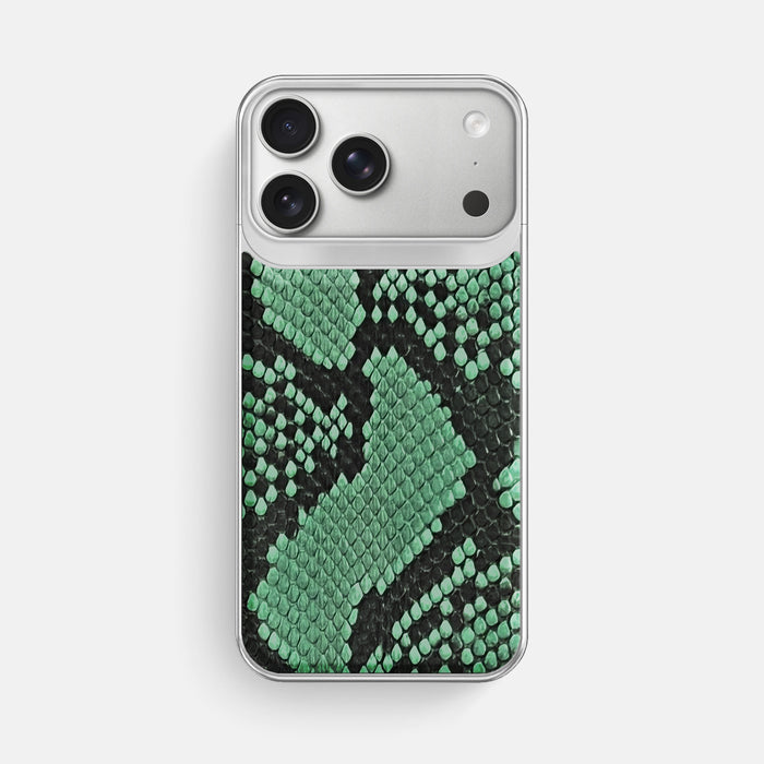 Metal Case For iPhone 18 Pro Max In Deluxe Python -1 | Forest-Green-Steel