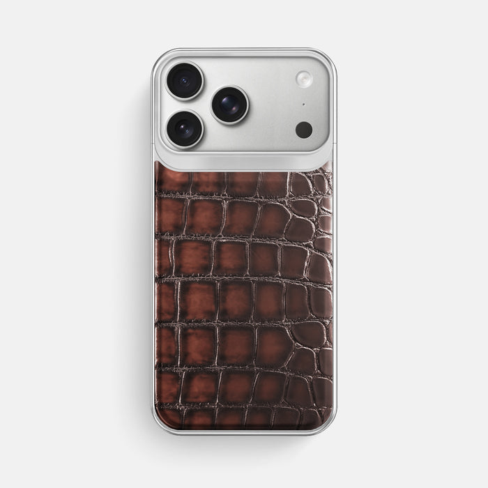 Metal Case For iPhone 18 Pro Max In Patina Alligator -1 | Havana-Brown-Steel