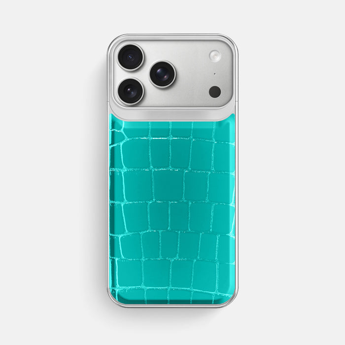 Metal Case For iPhone 18 Pro Max In Shiny Alligator -1 | Mint-Steel
