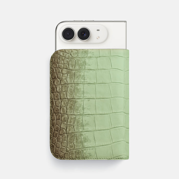 Tall Pouch Case For iPhone Duo In Himalayan Crocodile -1 | Pistachio