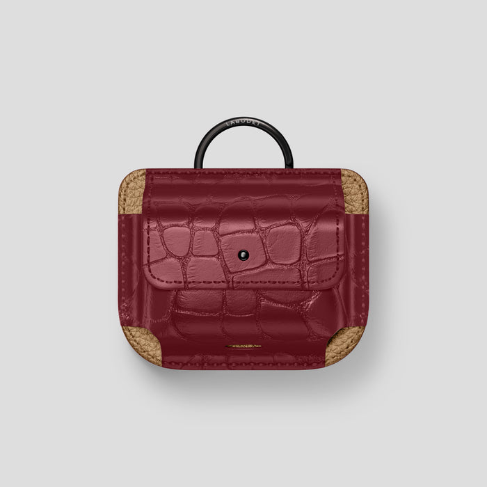 Burgundy AirPods Pro (3rd gen) Pouch In Alligator with Black Metal -1 | Burgundy-Black
