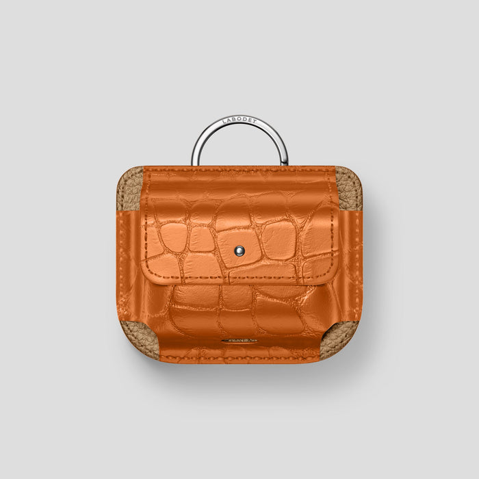 Orange AirPods 5 Pouch In Alligator with Steel Metal -1 | Orange-Steel