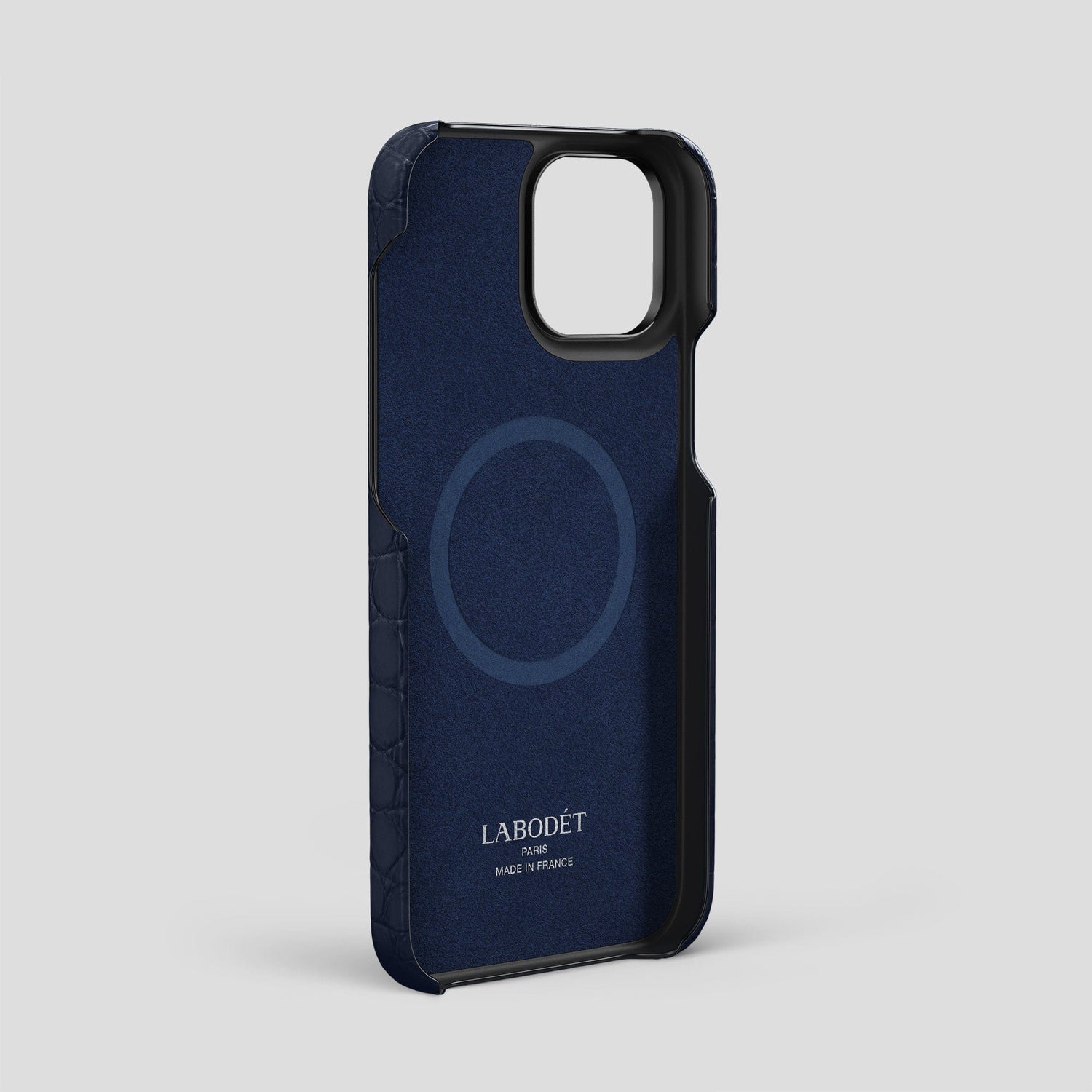 Navy Blue iPhone 14 Pro Max Cardholder Strap Case Alligator with Black Metal -4 | Navy-Blue-Black