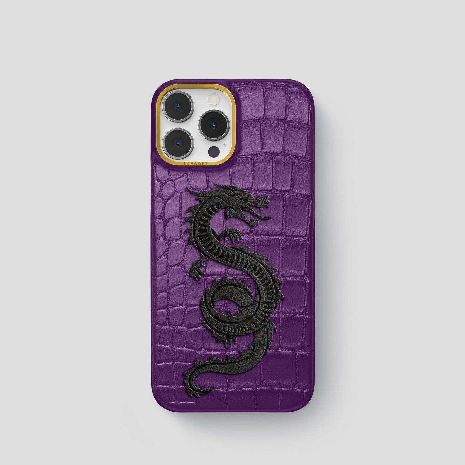 Purple iPhone 14 Pro Classic Case Alligator with Gold Metal -1 | Purple-Gold