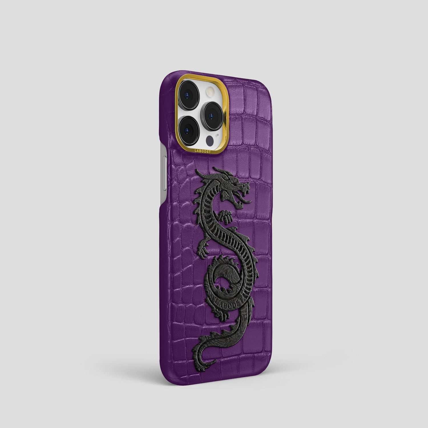 Purple iPhone 14 Pro Classic Case Alligator with Gold Metal -2 | Purple-Gold
