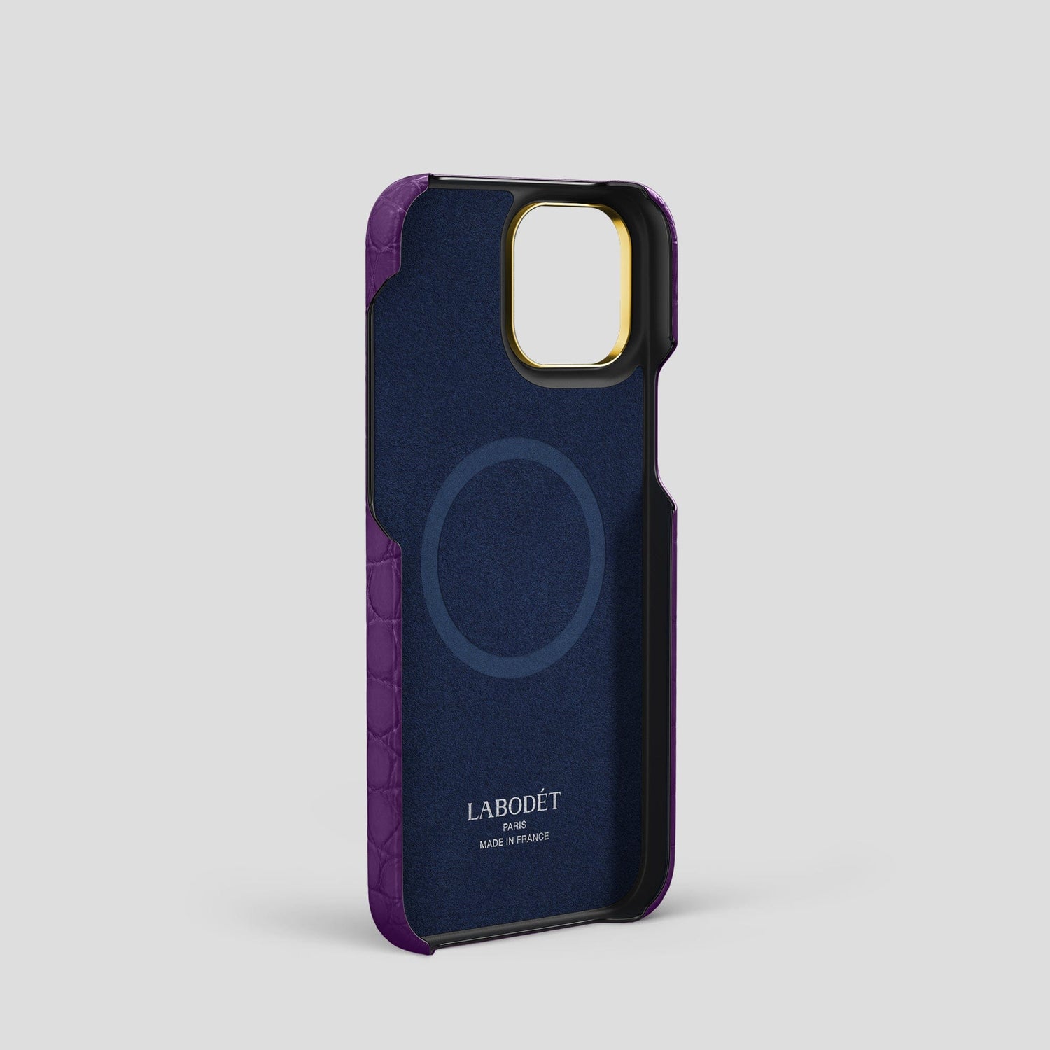 Purple iPhone 14 Pro Classic Case Alligator with Gold Metal -4 | Purple-Gold