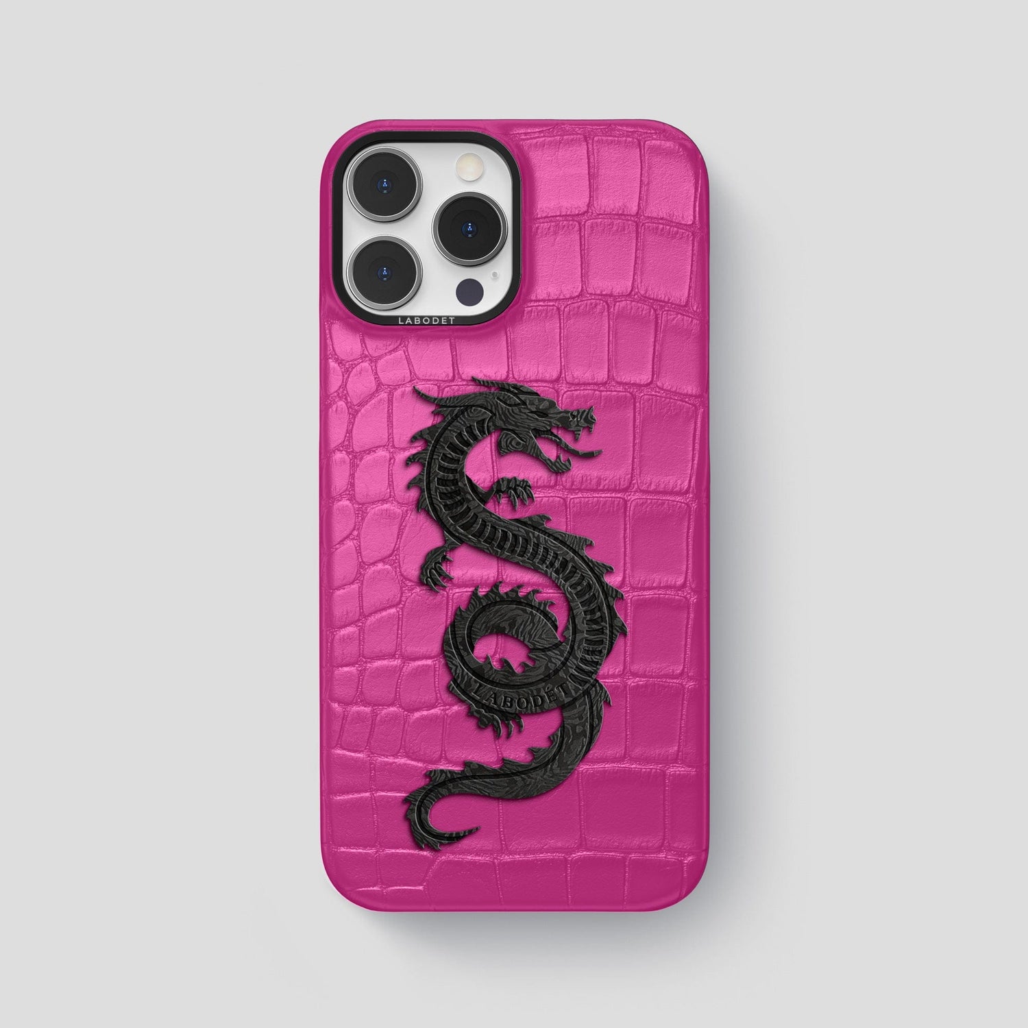 Fuchsia iPhone 14 Pro Max Classic Case Alligator with Black Metal -1 | Fuchsia-Black