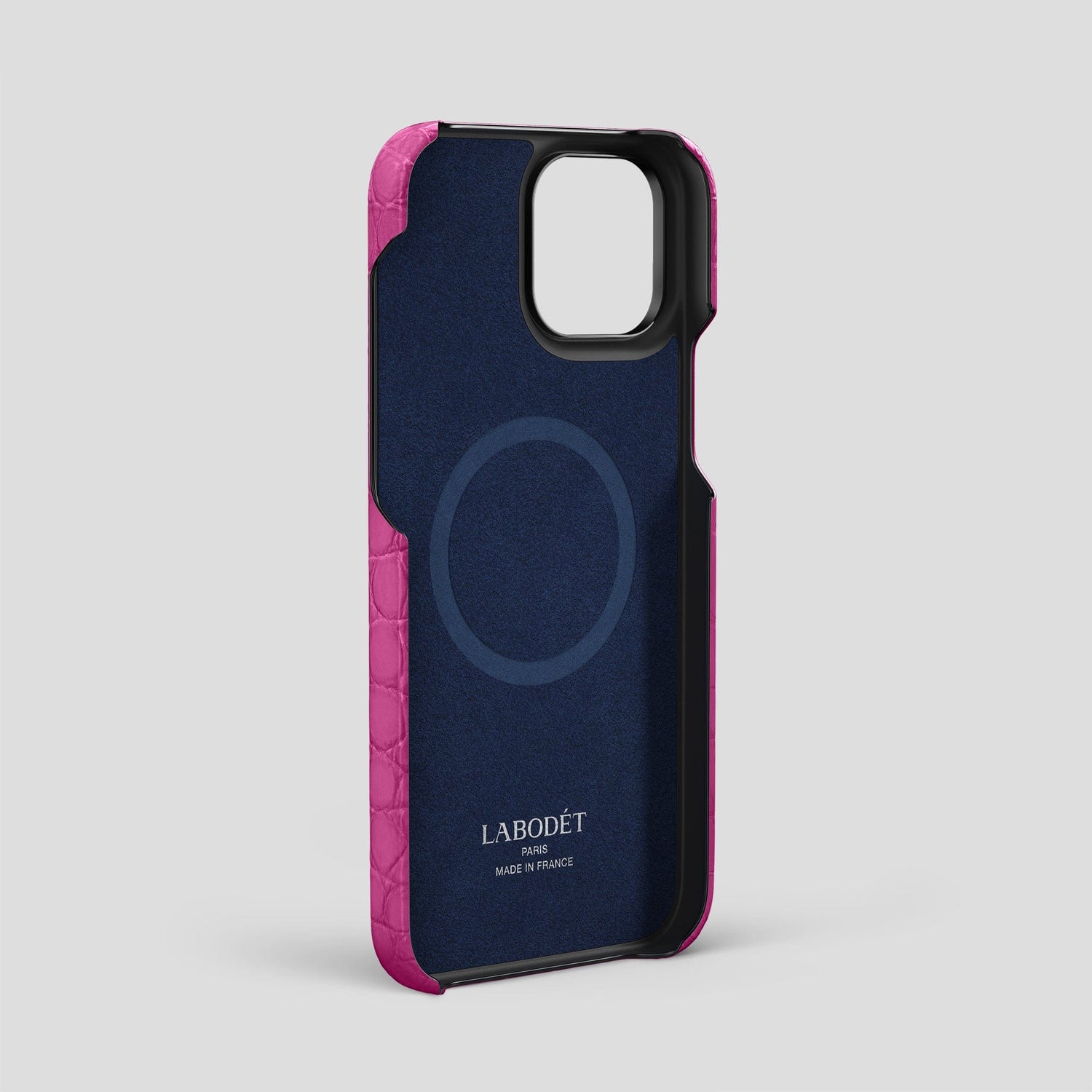 Fuchsia iPhone 14 Pro Max Classic Case Alligator with Black Metal -4 | Fuchsia-Black