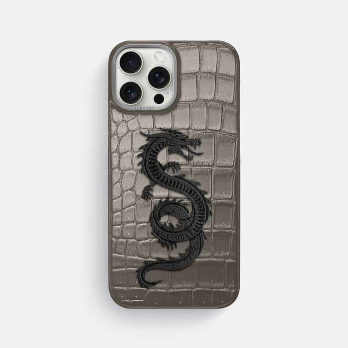 Lava-Stone iPhone 16 Pro Max Porosus Crocodile Porosus Crocodile with Steel Metal -1 | Lava-Stone-Steel