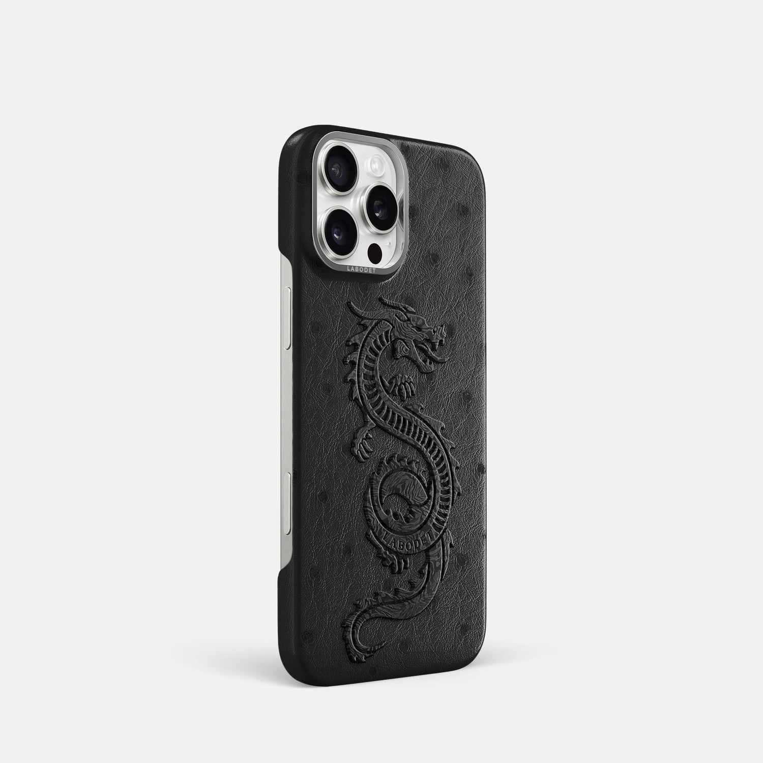 Black iPhone 16 Pro Classic Case Ostrich with Steel Metal -2 | Black-Steel