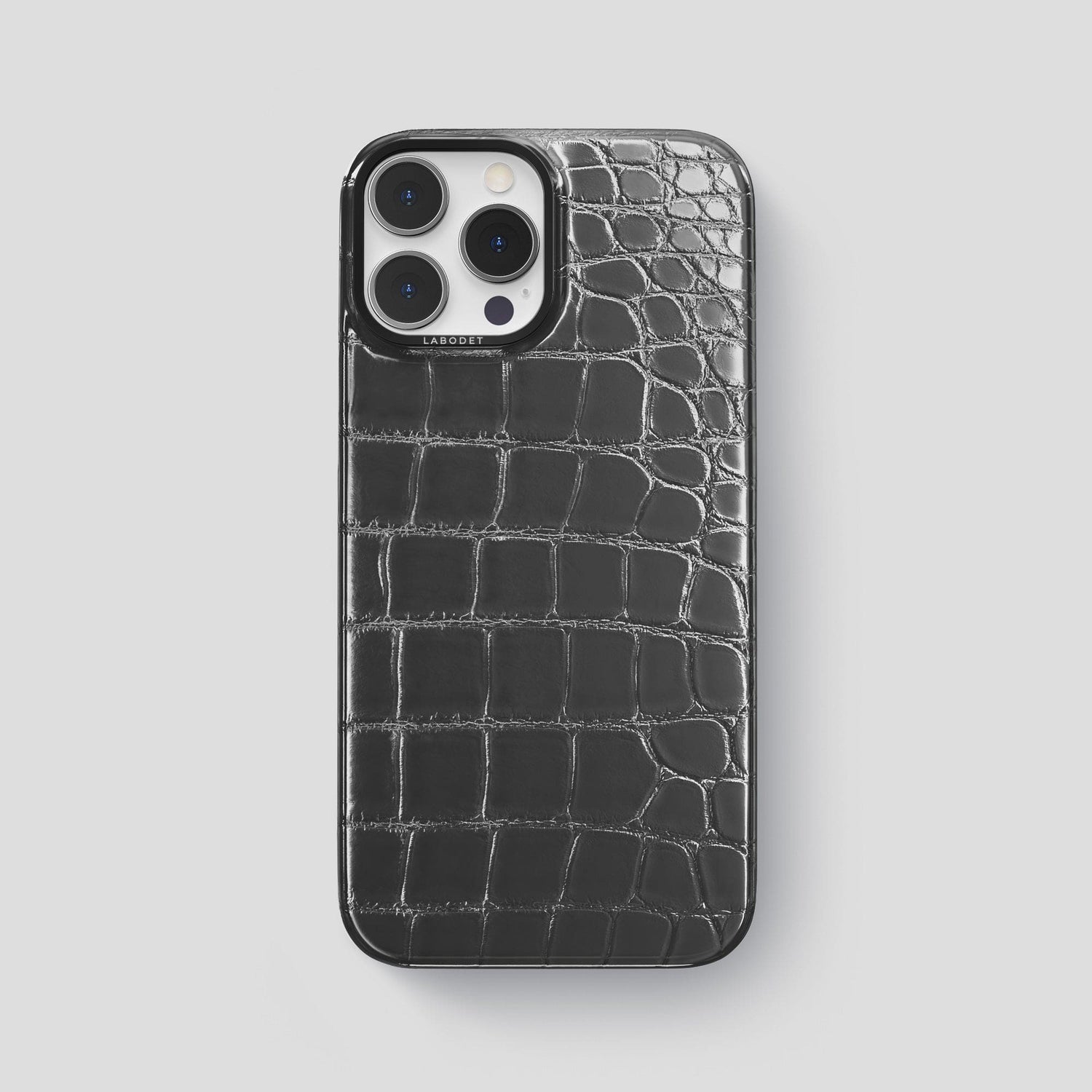 Grey iPhone 15 Pro Max Classic Case Patina Alligator with Black Metal -1 | Grey-Black