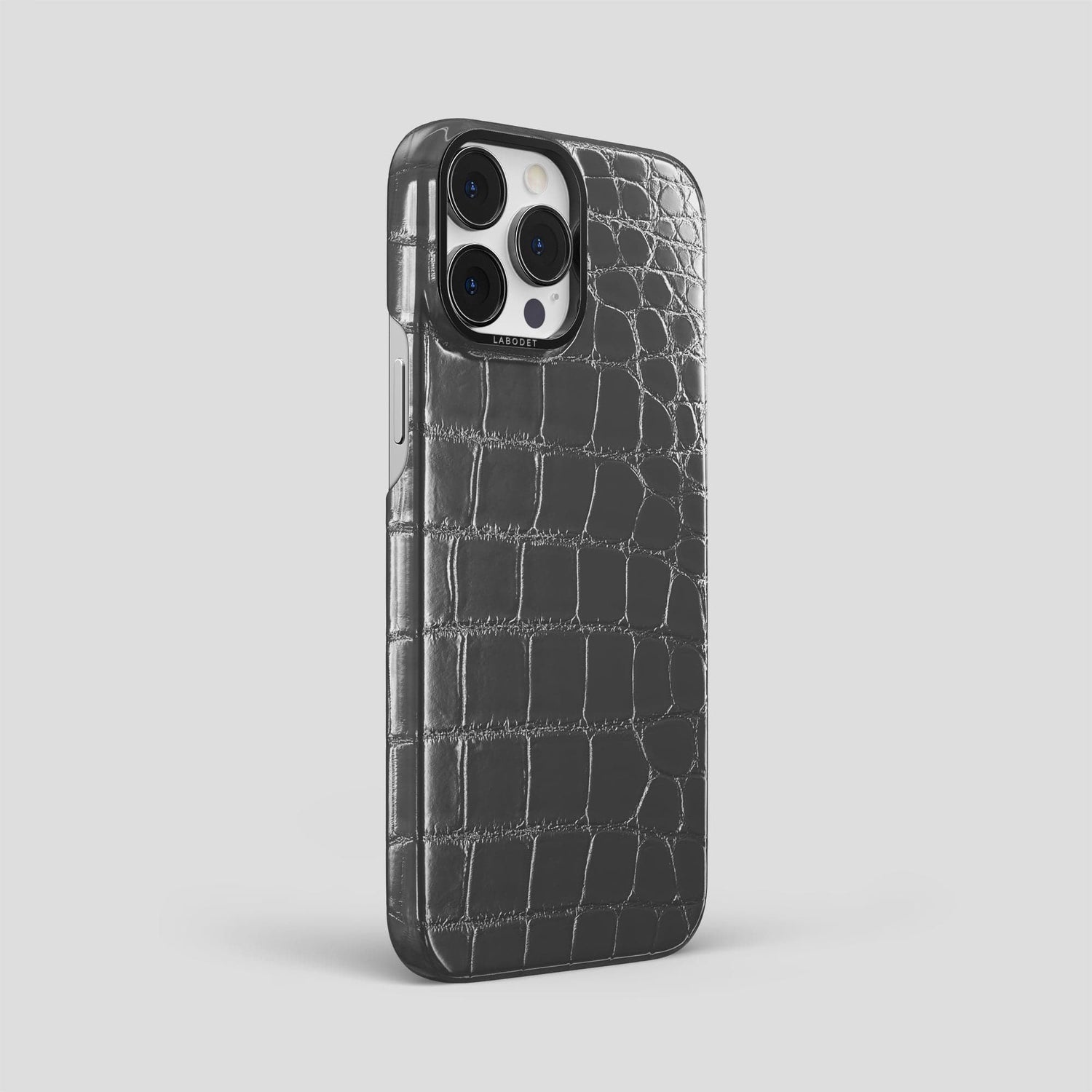 Grey iPhone 15 Pro Max Classic Case Patina Alligator with Black Metal -2 | Grey-Black