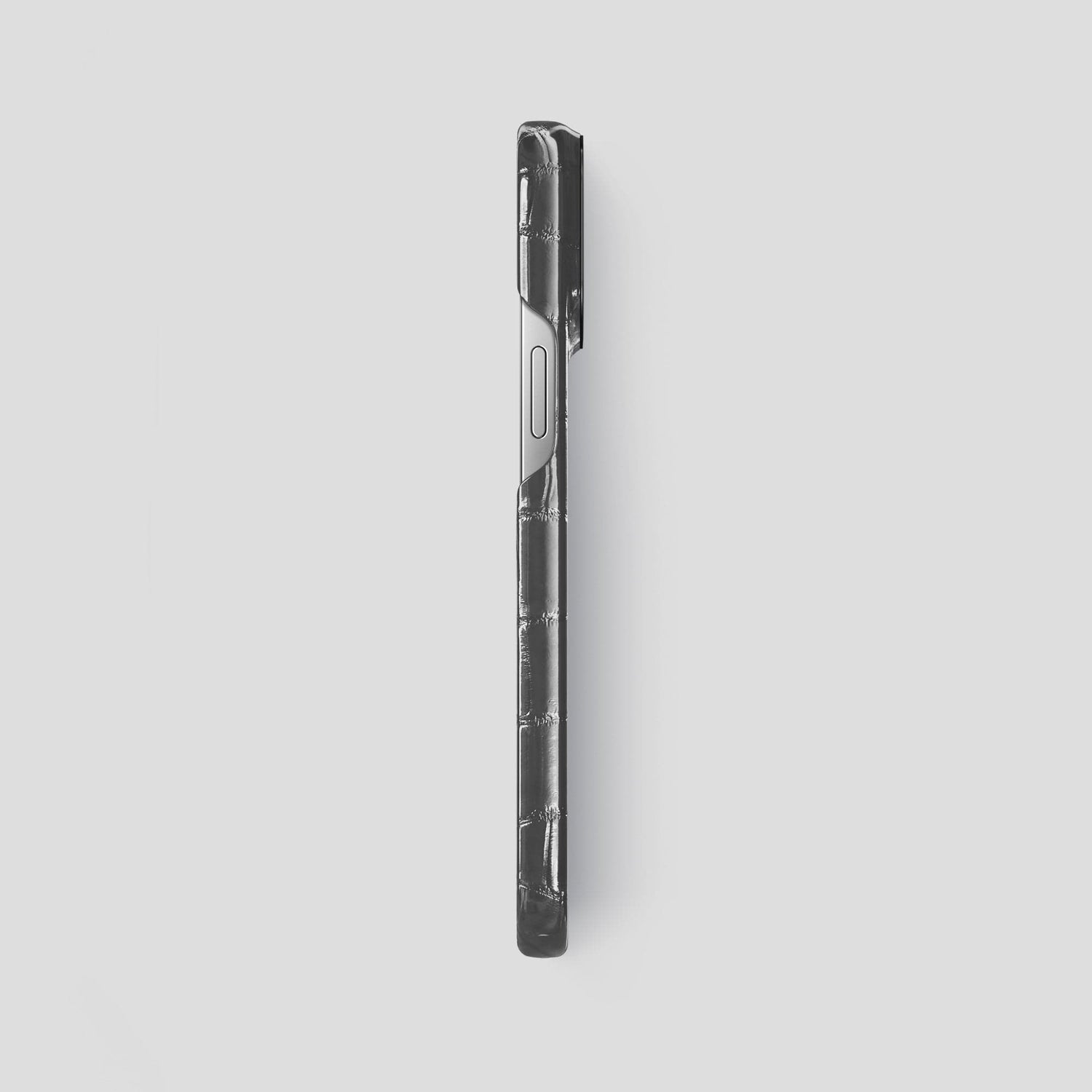Grey iPhone 15 Pro Max Classic Case Patina Alligator with Black Metal -3 | Grey-Black