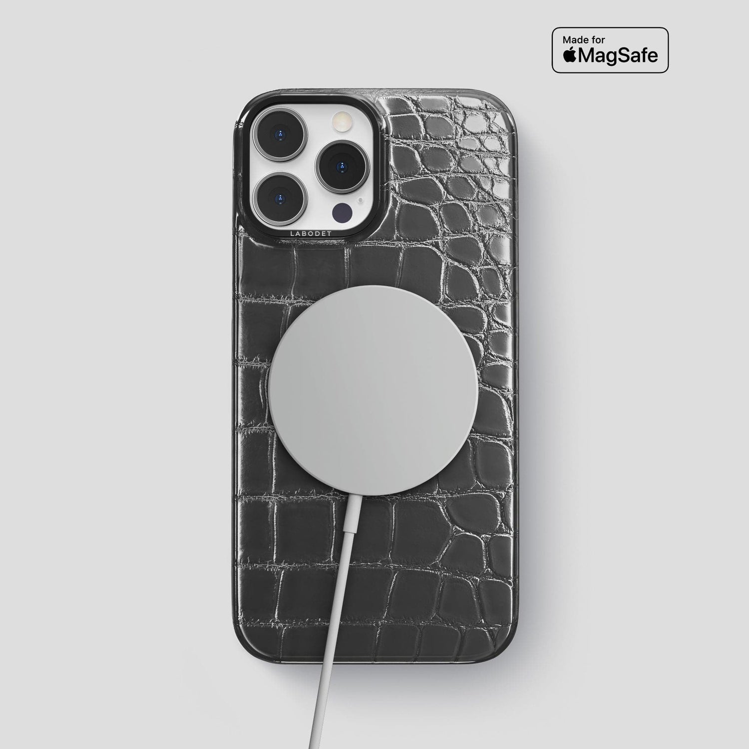 Grey iPhone 15 Pro Max Classic Case Patina Alligator with Black Metal -5 | Grey-Black