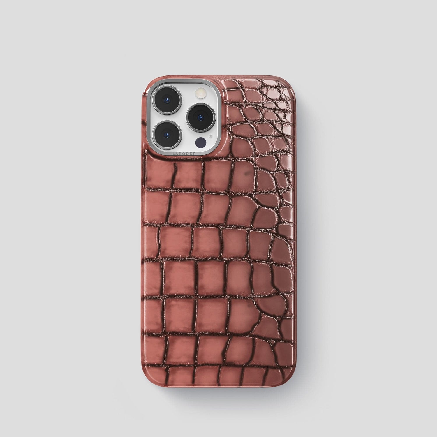 Wine-Sediment iPhone 15 Pro Classic Case Patina Alligator with Steel Metal -1 | Wine-Sediment-Steel