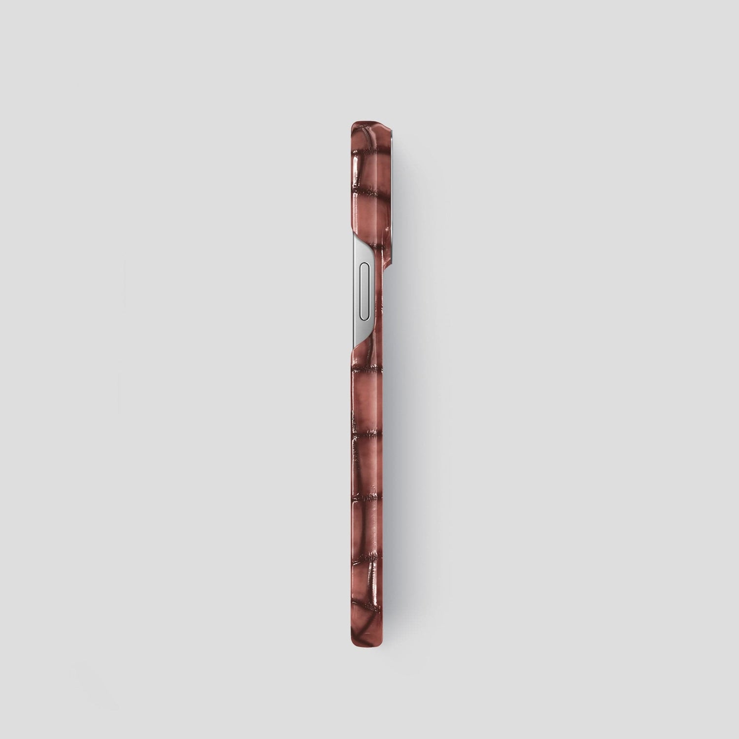 Wine-Sediment iPhone 15 Pro Classic Case Patina Alligator with Steel Metal -3 | Wine-Sediment-Steel