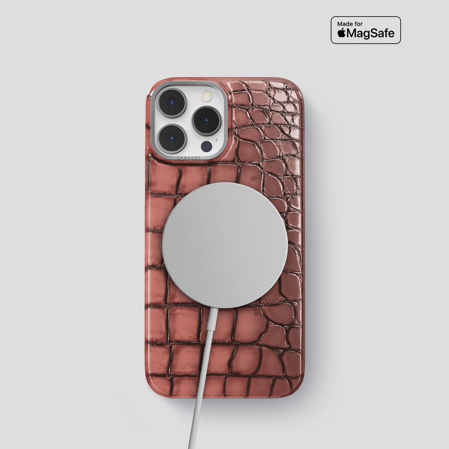 Wine-Sediment iPhone 15 Pro Classic Case Patina Alligator with Steel Metal -5 | Wine-Sediment-Steel