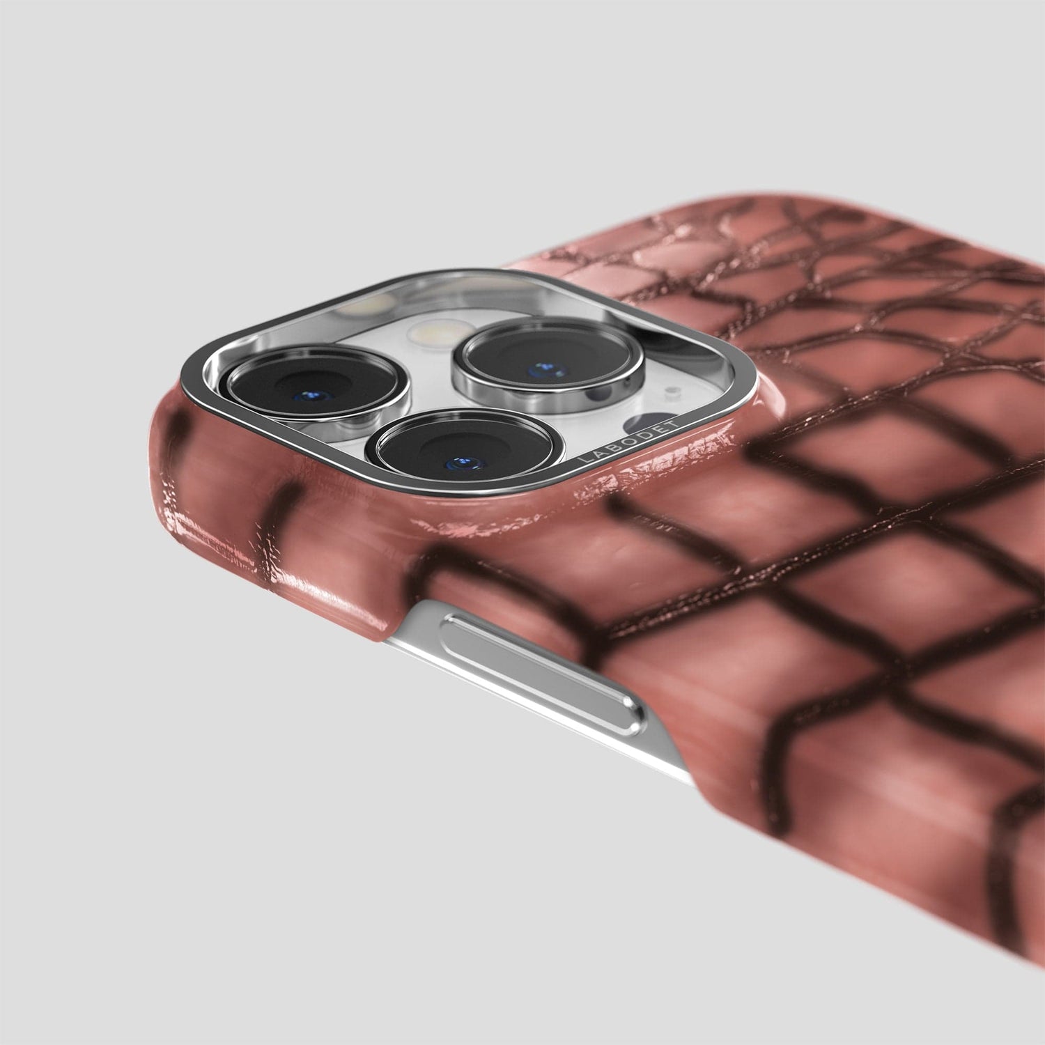 Wine-Sediment iPhone 15 Pro Classic Case Patina Alligator with Steel Metal -6 | Wine-Sediment-Steel