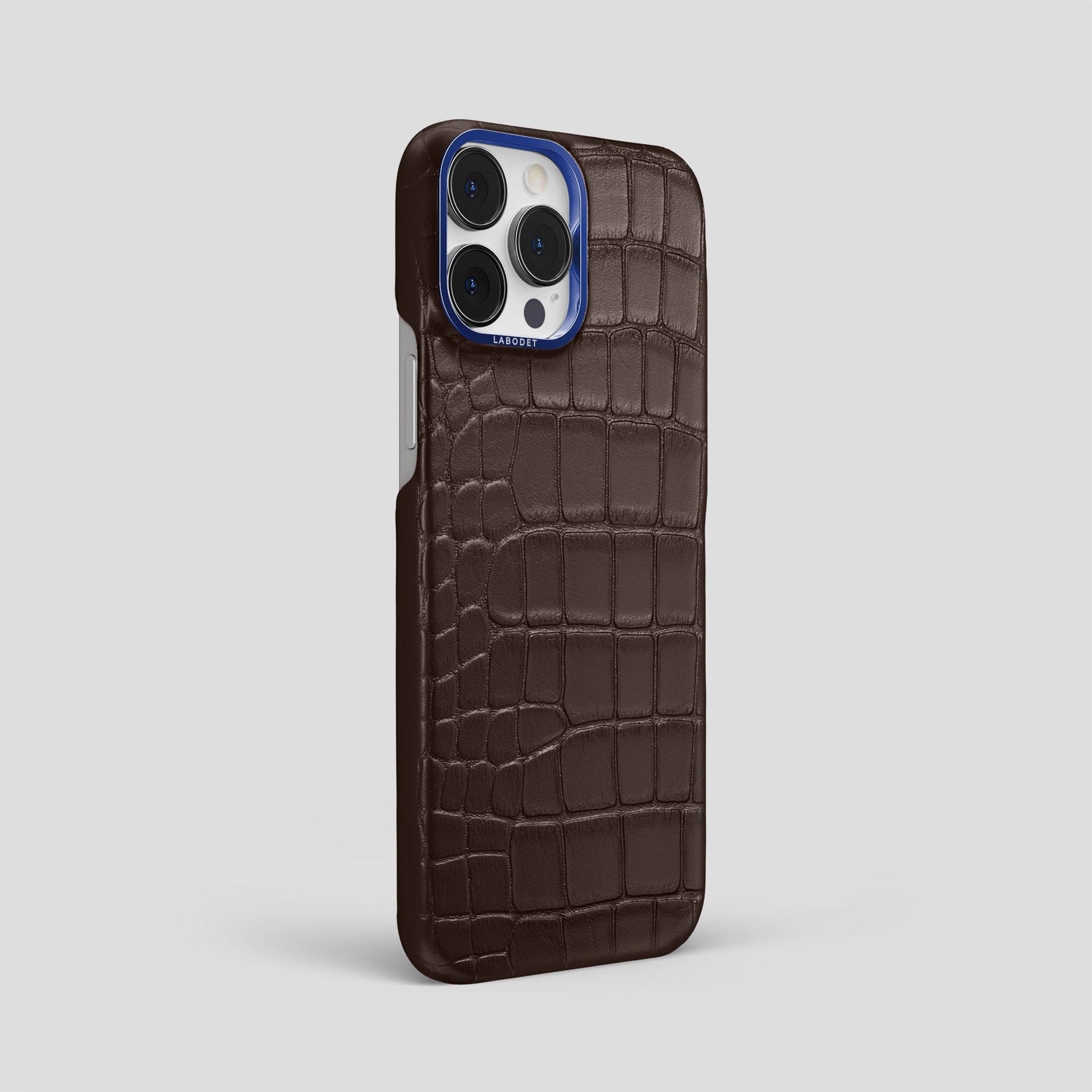 Dark-Brown iPhone 15 Pro Max Classic Case Alligator with Blue Metal -2 | Dark-Brown-Blue