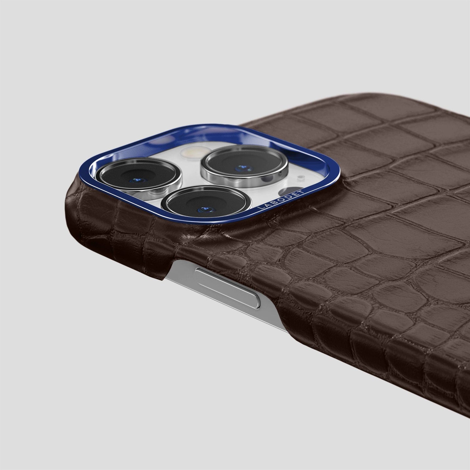 Dark-Brown iPhone 15 Pro Max Classic Case Alligator with Blue Metal -6 | Dark-Brown-Blue