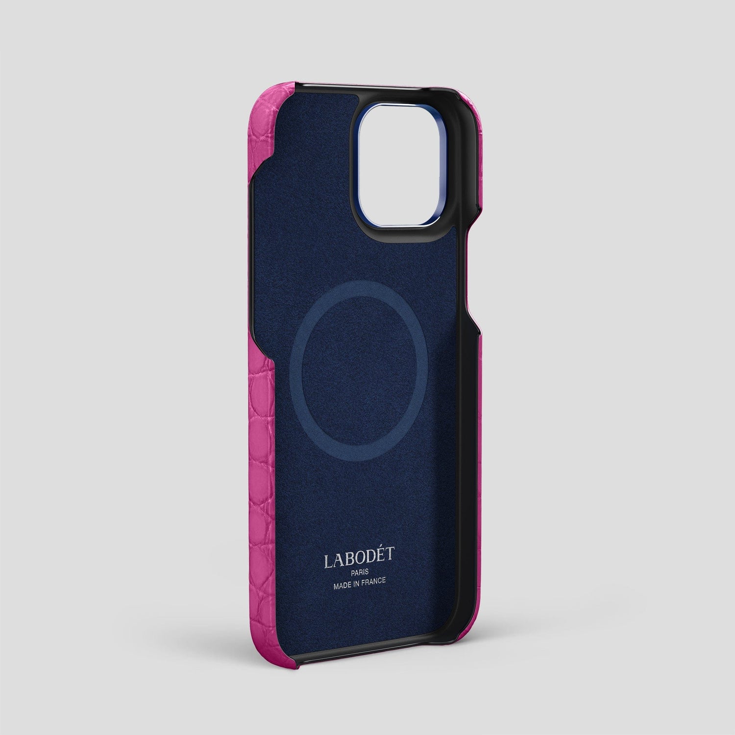 Fuchsia iPhone 15 Pro Max Classic Case Alligator with Blue Metal -4 | Fuchsia-Blue