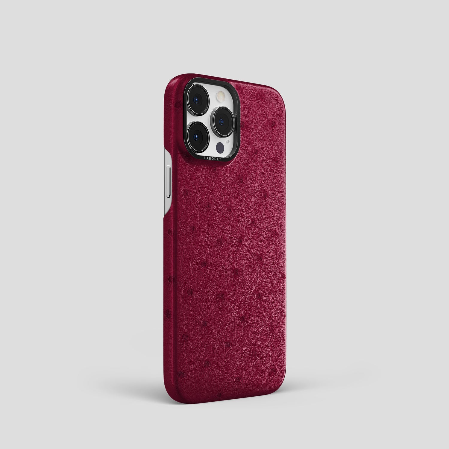 Bordeaux iPhone 15 Pro Classic Case Ostrich with Black Metal -2 | Bordeaux-Black