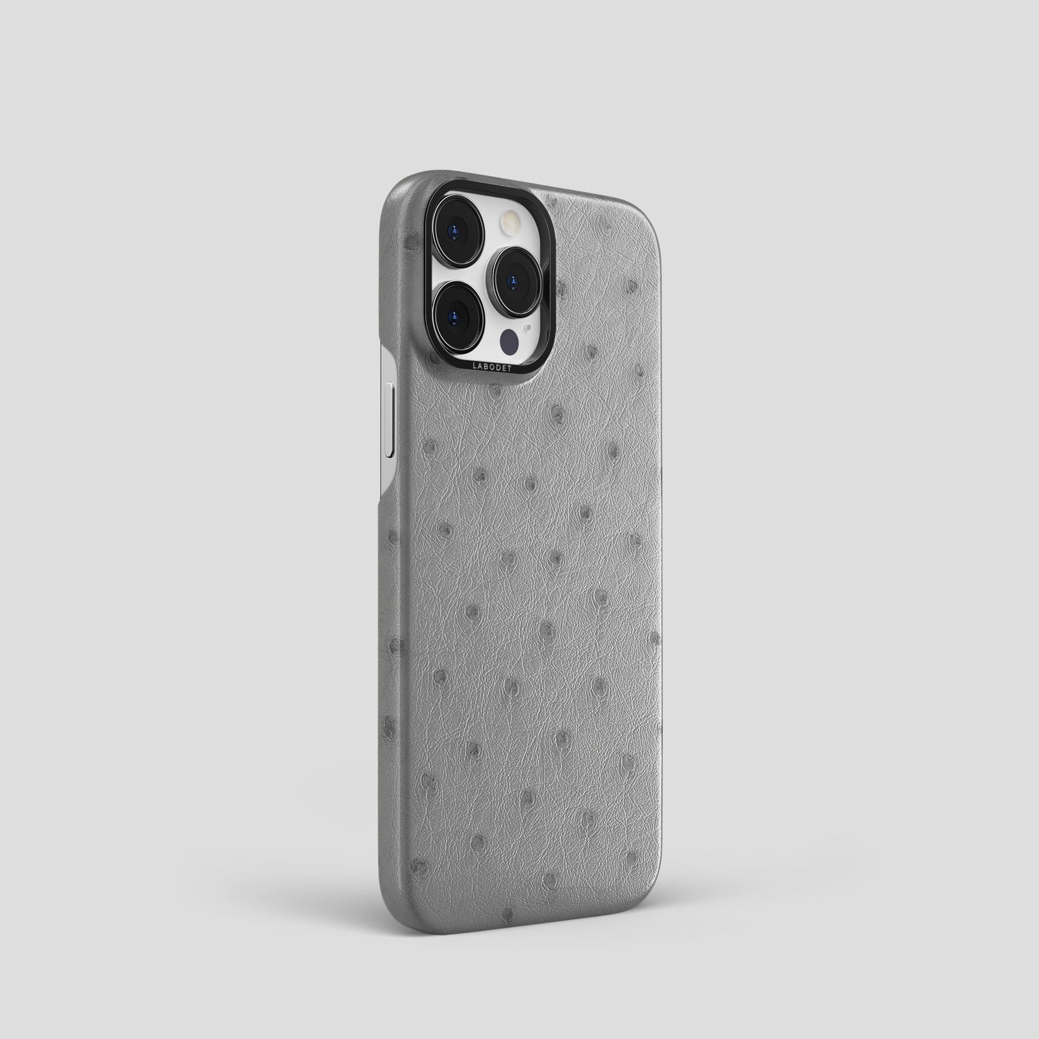 Silver iPhone 15 Pro Classic Case Ostrich with Black Metal -2 | Silver-Black