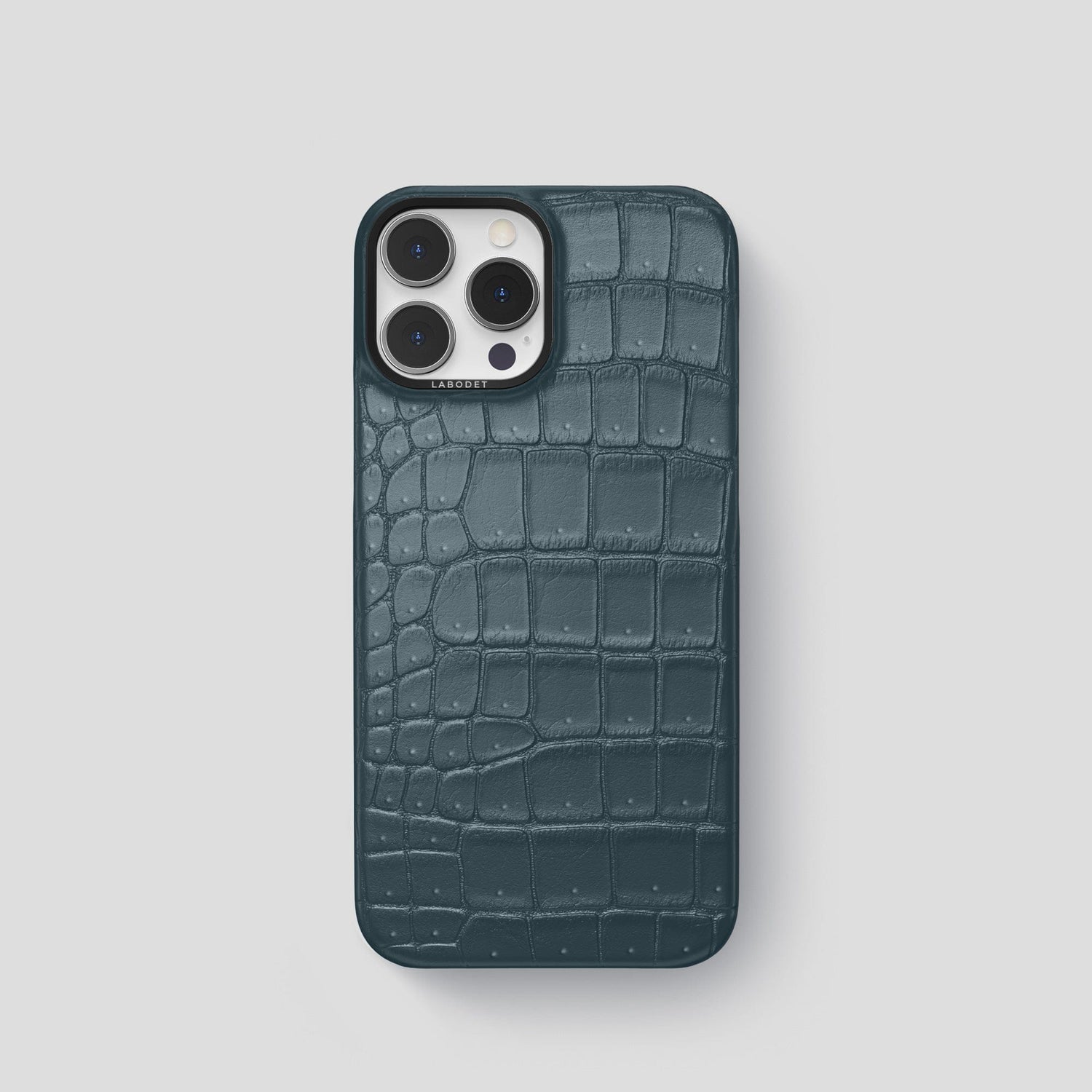 Denim iPhone 15 Pro Classic Case Porosus Crocodile with Black Metal -1 | Denim-Black