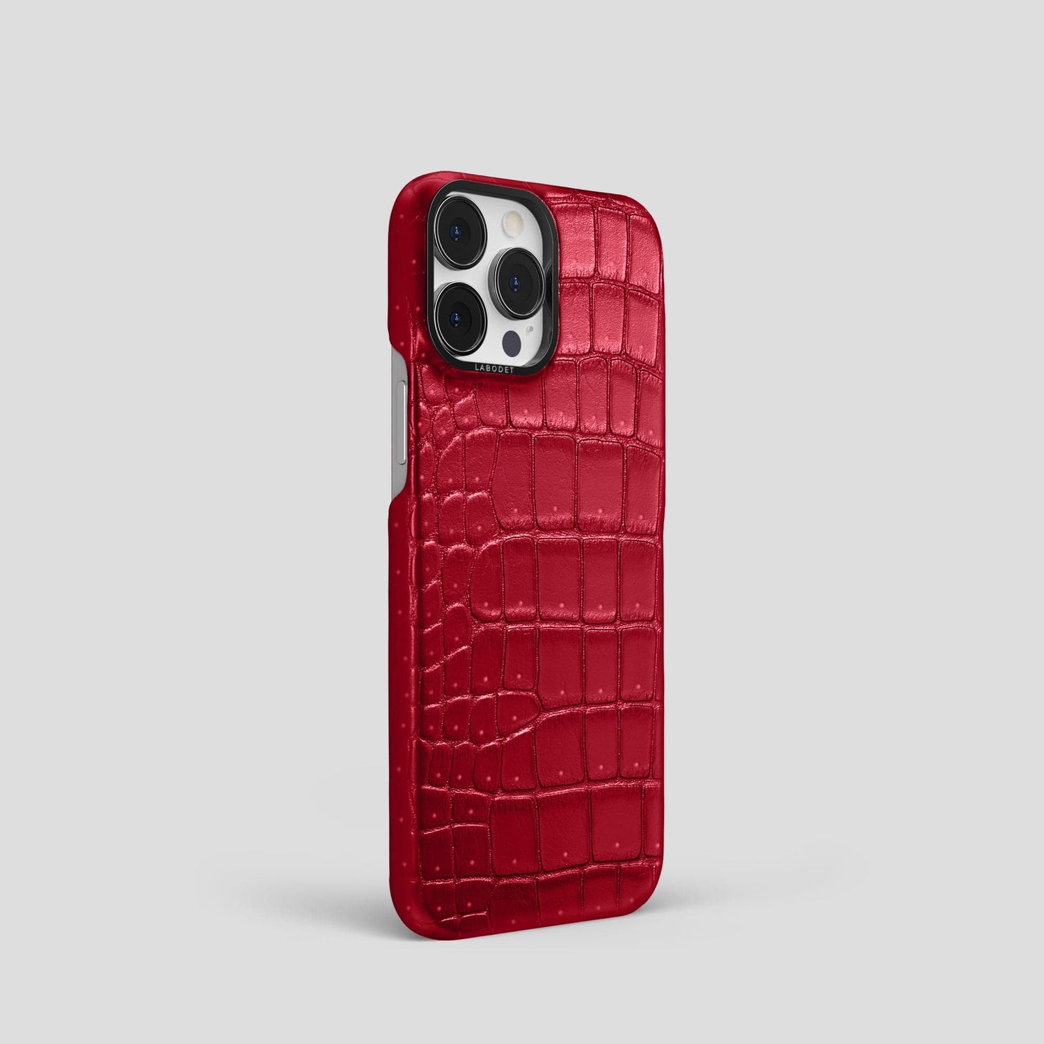 Burgundy iPhone 15 Pro Classic Case Porosus Crocodile with Black Metal -2 | Burgundy-Black