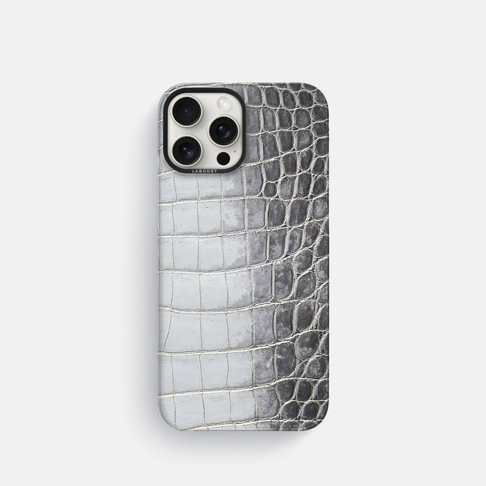 Silver iPhone 16 Pro Classic Case Himalayan Crocodile with Black Metal -1 | Silver-Black