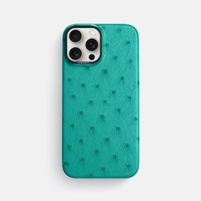 Turquoise iPhone 16 Pro Max Classic Case Ostrich with Black Metal -1 | Turquoise-Black