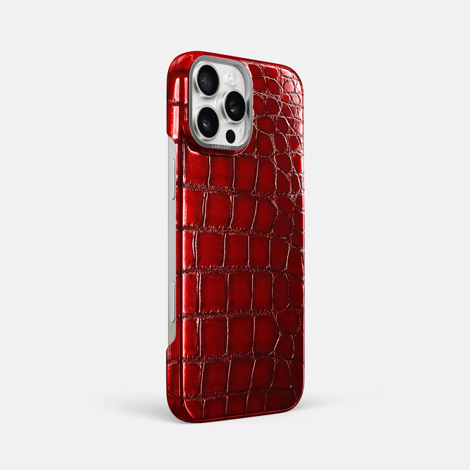 Burgundy iPhone 16 Pro Max Classic Case Patina Alligator with Steel Metal -2 | Burgundy-Steel
