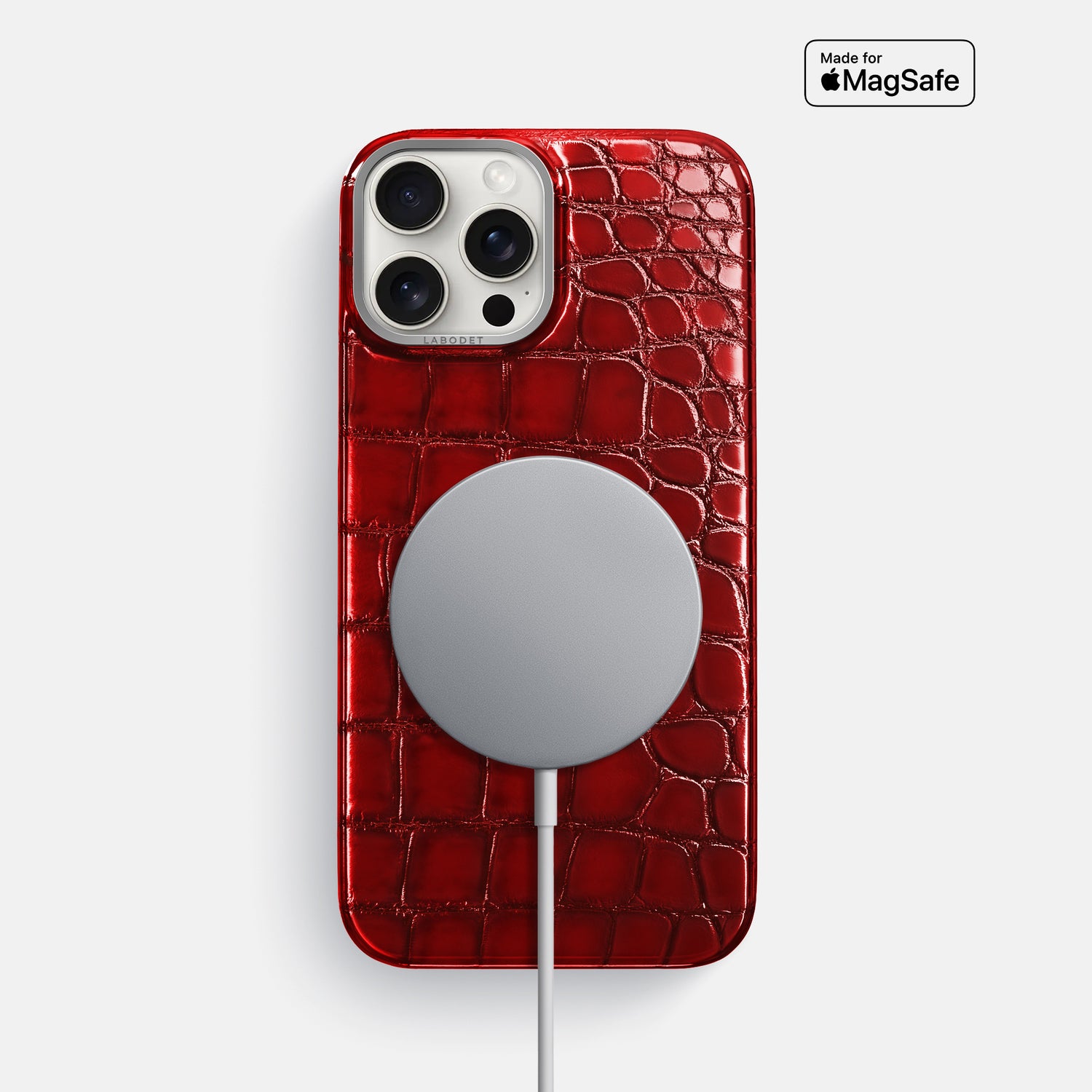 Burgundy iPhone 16 Pro Max Classic Case Patina Alligator with Steel Metal -5 | Burgundy-Steel
