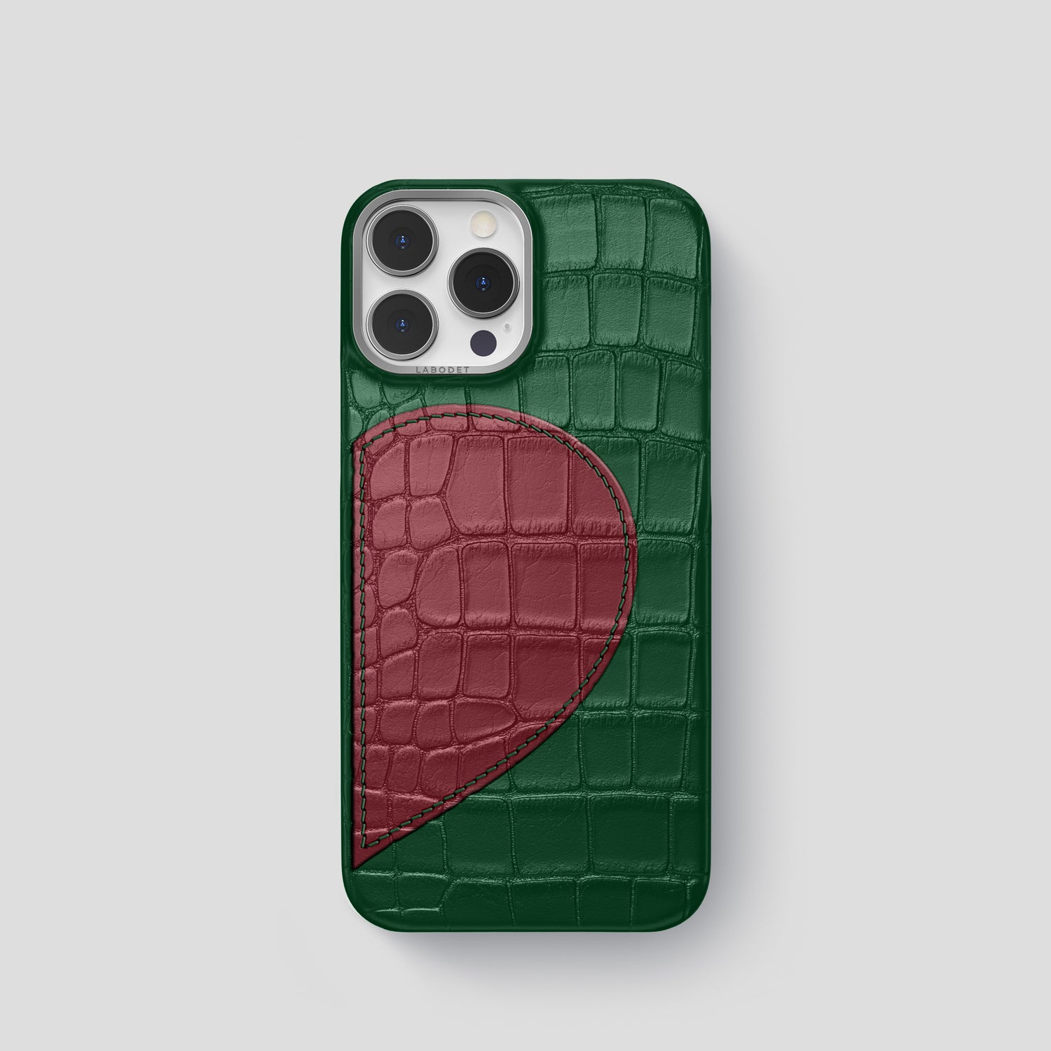 Forest-Green iPhone 15 Pro Hearts Case Alligator with Steel Metal -1 | Forest-Green-Steel