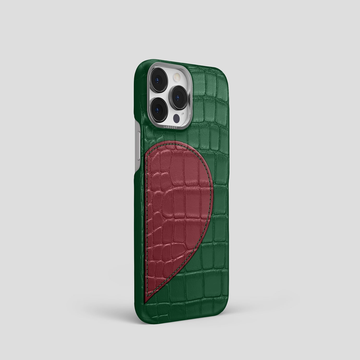 Forest-Green iPhone 15 Pro Hearts Case Alligator with Steel Metal -2 | Forest-Green-Steel