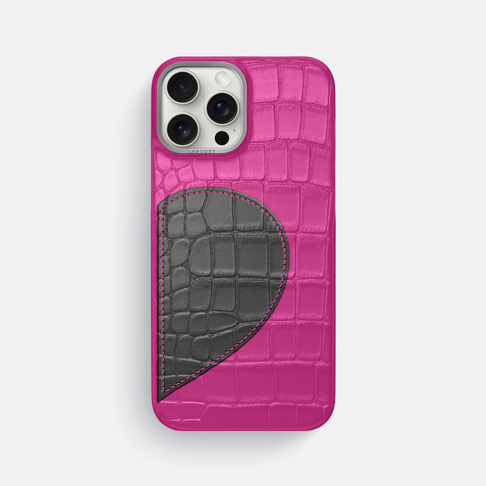 Fuchsia iPhone 16 Pro Max Classic Case Alligator with Steel Metal -1 | Fuchsia-Steel