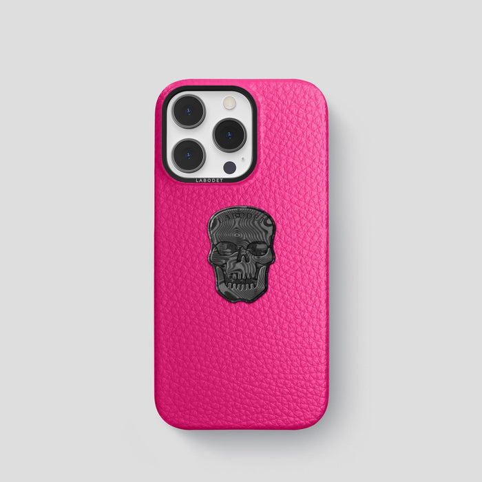 Magenta iPhone 15 Pro Classic Case Calf with Black Metal -1 | Magenta-Black