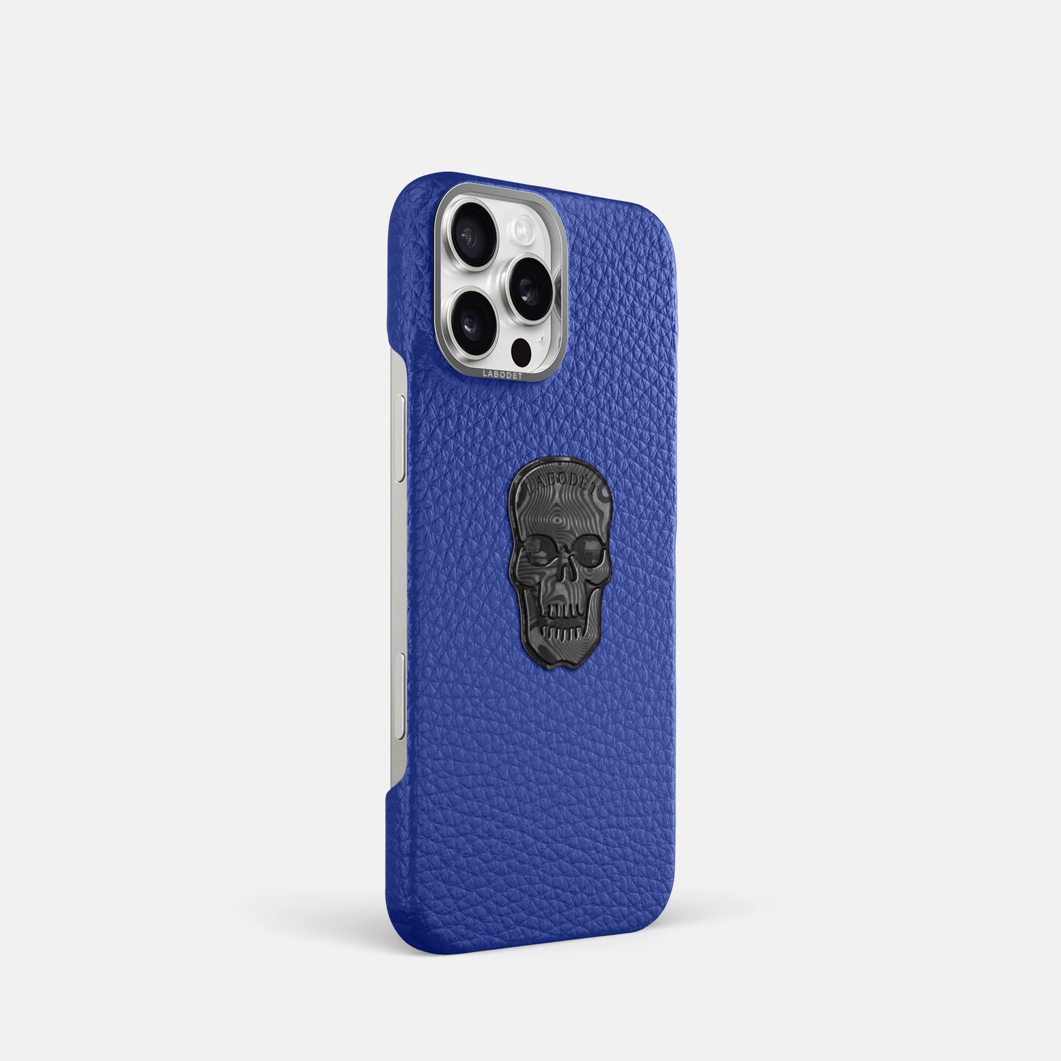 Royal Blue iPhone 16 Pro Classic Case Calf with Steel Metal -2 | Royal-Blue-Steel