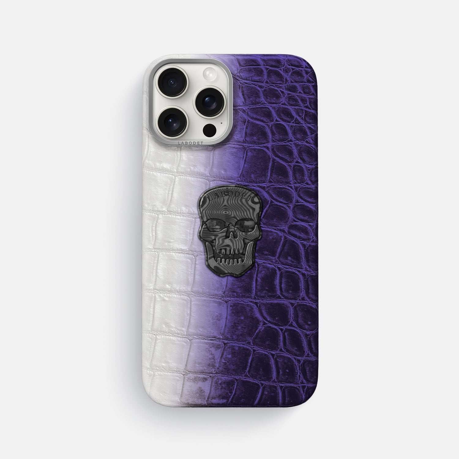 Purple iPhone 16 Pro Max Classic Case Himalayan Crocodile with Steel Metal -1 | Purple-Steel