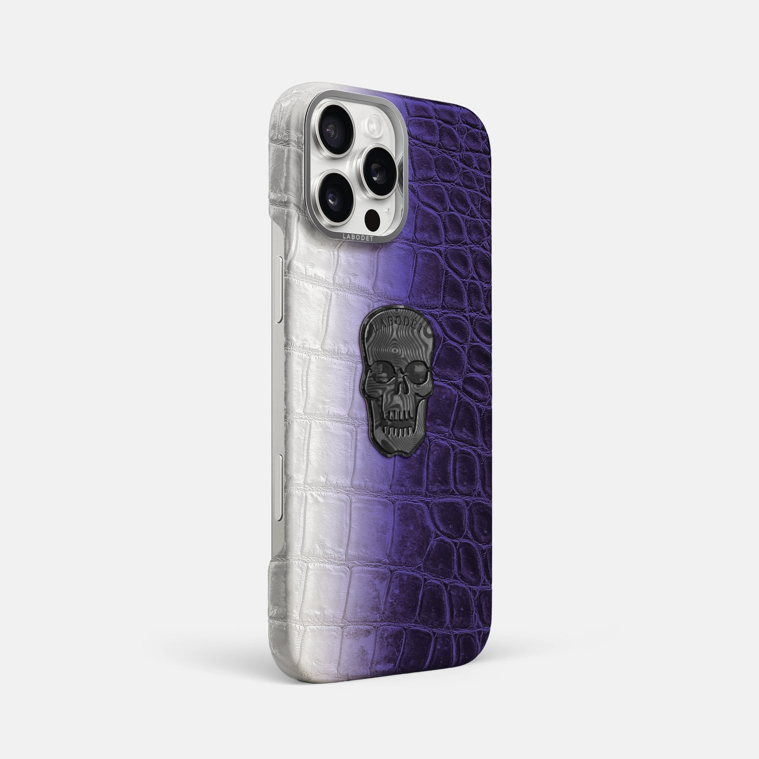 Purple iPhone 16 Pro Max Classic Case Himalayan Crocodile with Steel Metal -2 | Purple-Steel