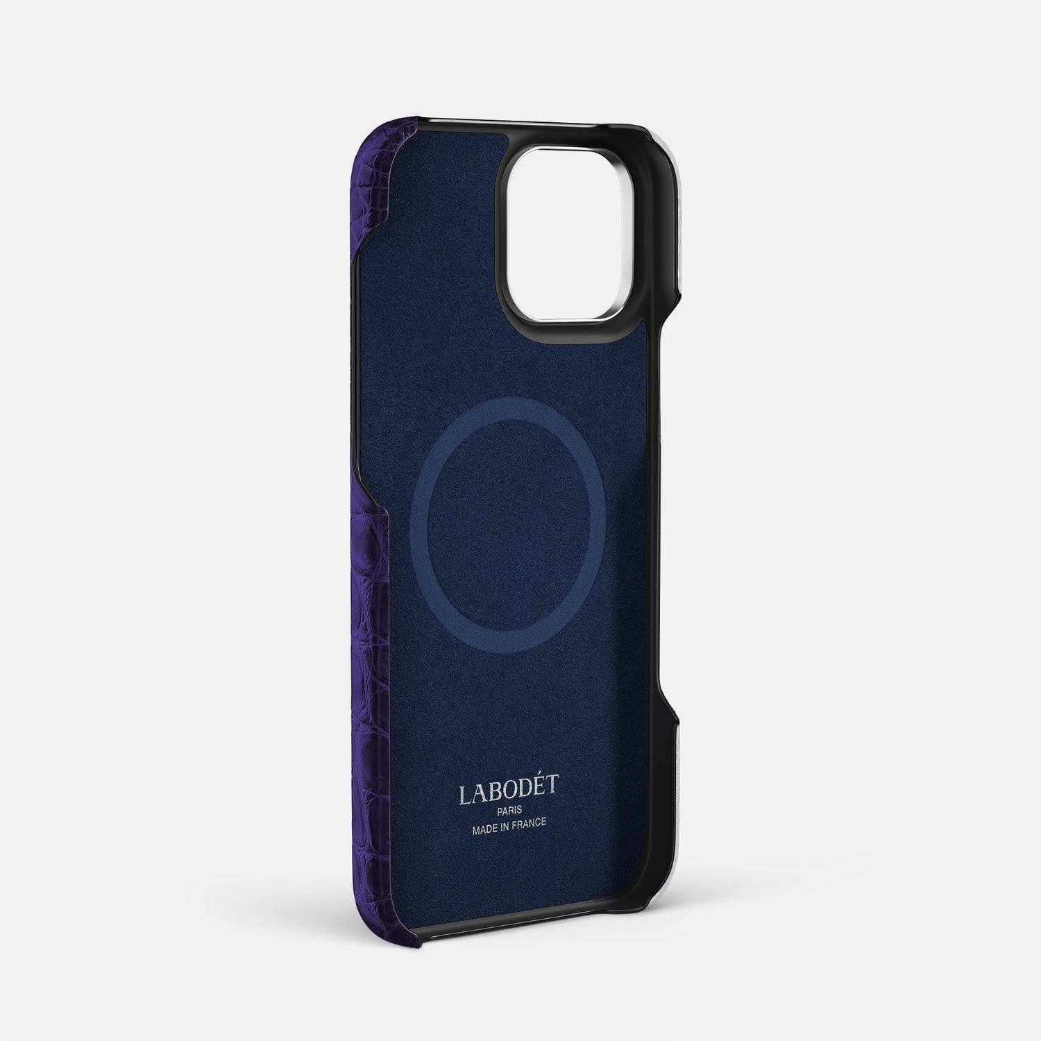 Purple iPhone 16 Pro Max Classic Case Himalayan Crocodile with Steel Metal -3 | Purple-Steel