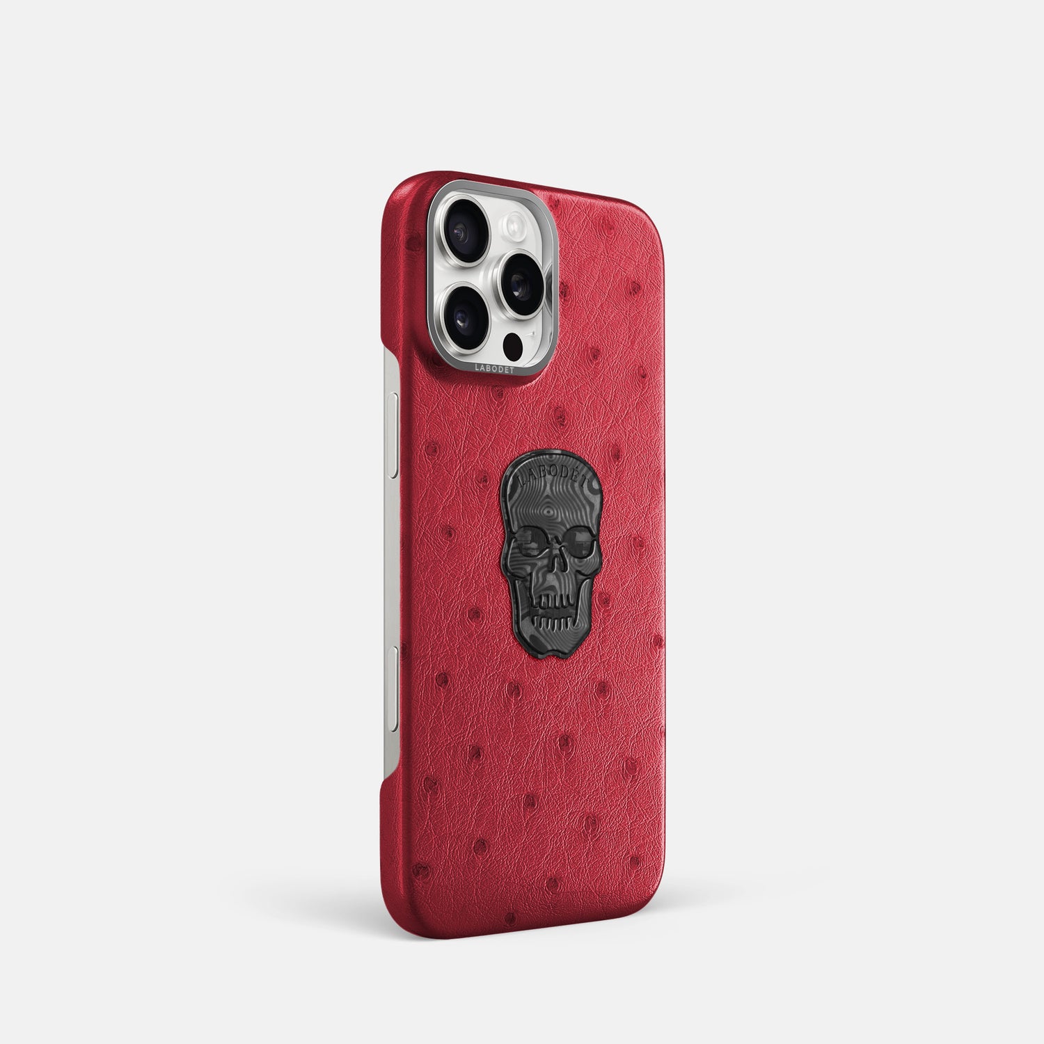 Red iPhone 16 Pro Classic Case Ostrich with Steel Metal -2 | Red-Steel